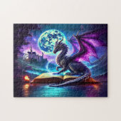 Lila Drache liest Buch Blaue Mond Puzzle (Horizontal)