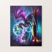 Lila Drache liest Buch Blaue Mond Puzzle (Vertikal)