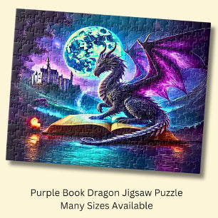 Lila Drache liest Buch Blaue Mond Puzzle