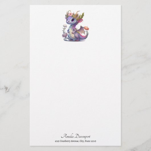 Lila Drache mit eleganter Krone Briefpapier (Vorderseite)