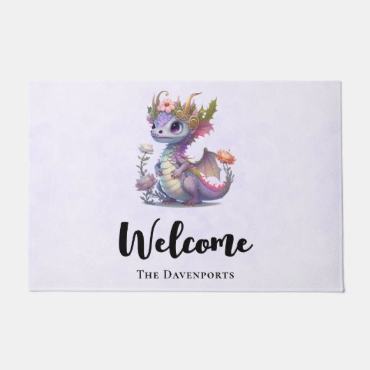 Lila Drache mit eleganter Krone Fußmatte (Vorderseite)
