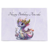 Lila Drache mit eleganter Krone Geburtstag Große Geschenktüte (Vorderseite)