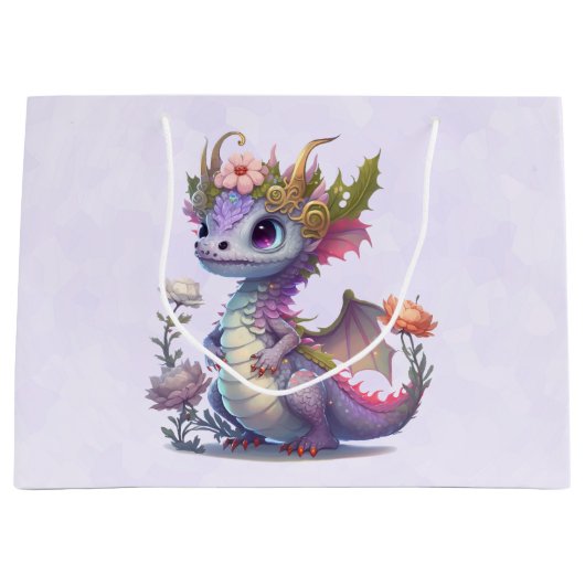 Lila Drache mit eleganter Krone Große Geschenktüte (Vorderseite)