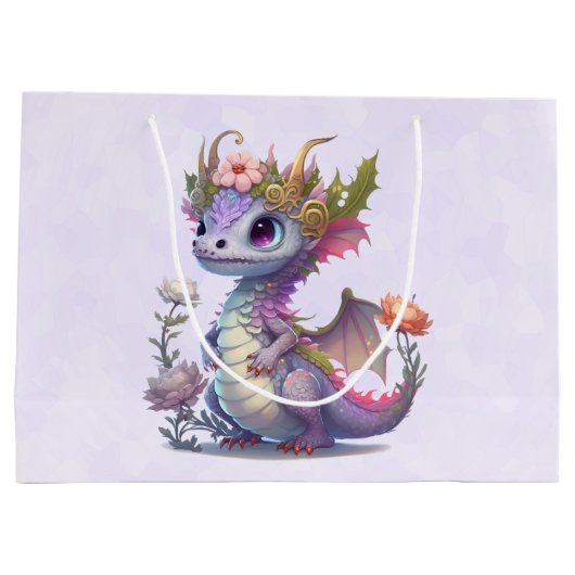 Lila Drache mit eleganter Krone Große Geschenktüte (Rückseite)