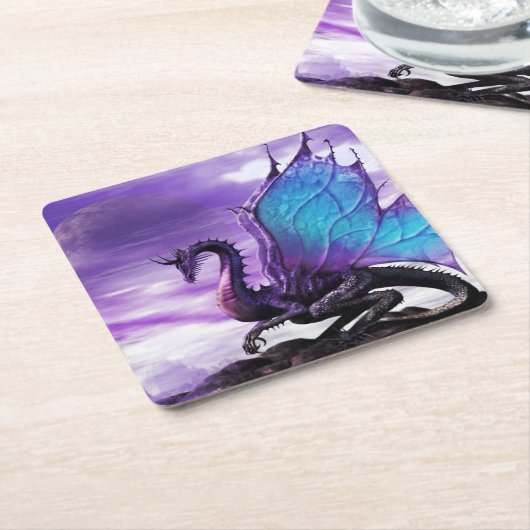 Lila Drache Rechteckiger Pappuntersetzer (angewinkelt)