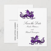 Lila Drache Save the Date Postkarte (Vorne/Hinten)