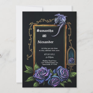 Lila Drache und Rosen gotische Hochzeitseinladung Einladung