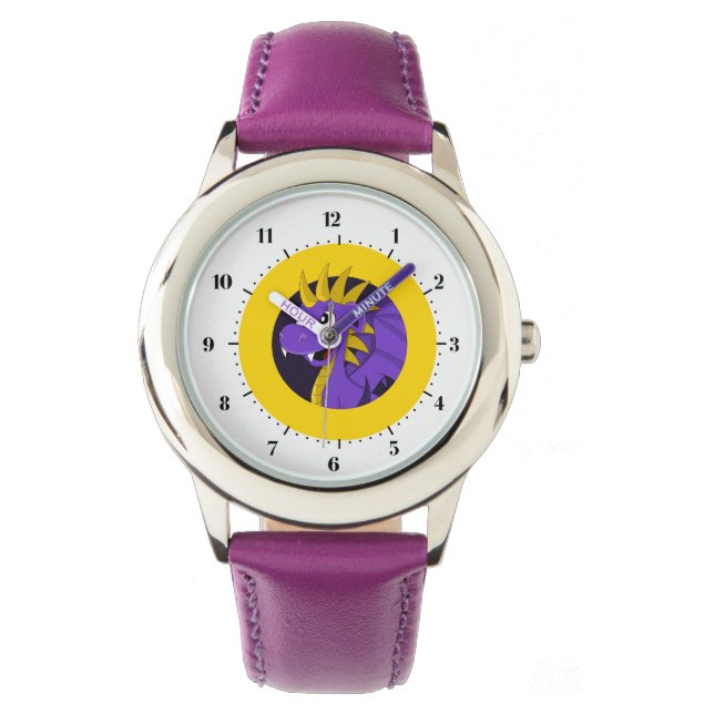 Lila Drachen Cartoon Armbanduhr (Vorderseite)