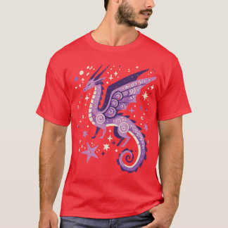 Lila Drachen Sterne Süße Fantasy Mythische Mädchen T-Shirt