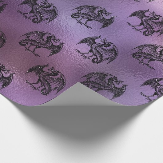 Lila Drachendesign Geschenkpapier (Ecke)