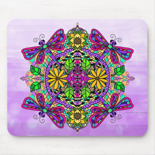 Lila Drachenfliege Mandala Handgezeichnete Kunst Mousepad (Vorne)