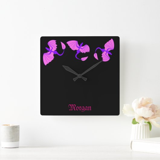 Lila Drachenuhr Quadratische Wanduhr (Zuhause)