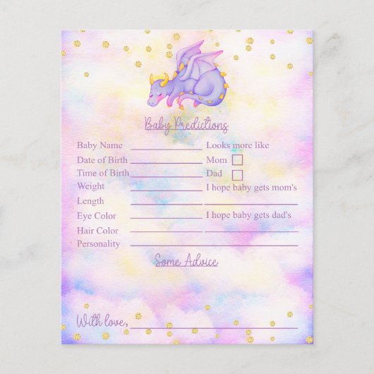 Lila Dragon Baby Dusche Vorhersagen und Ratschläge (Vorderseite)