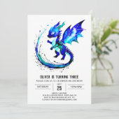 Lila Dragon Digital Boy Geburtstag Einladung (Stehend Vorderseite)