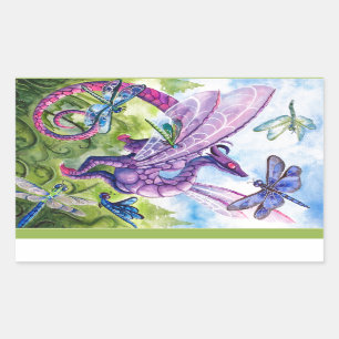 Lila Dragon Dragonfly-Frühjahrskunst Rechteckiger Aufkleber
