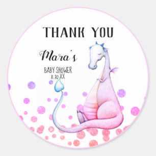 *~* Lila Dragon Glitzer Kinderdusche Vielen Dank Runder Aufkleber