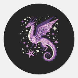 Lila Dragon Stars Niedlich Fantasy Mythical Girls Runder Aufkleber