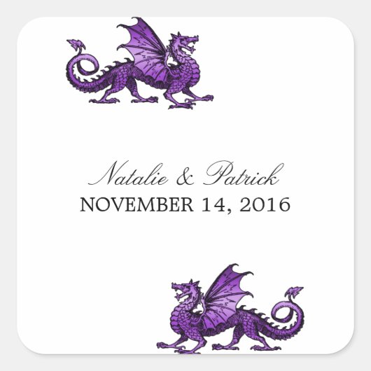 Lila Dragon Wedding Stickers (Vorderseite)