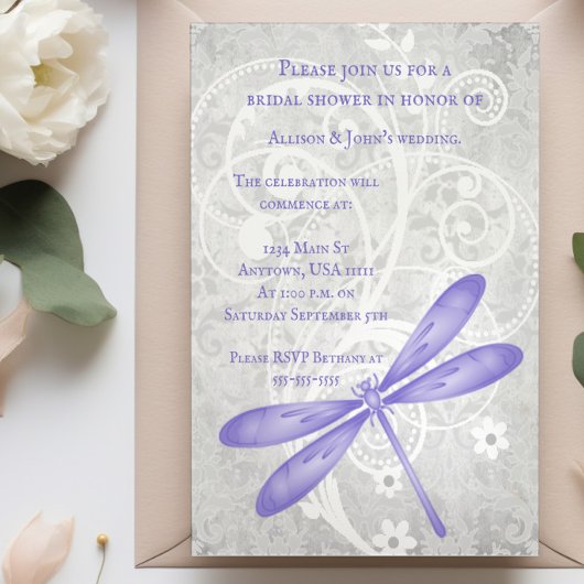 Lila Dragonfly-Brautparty einladen Einladung