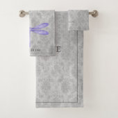 Lila Dragonfly Damask Badhandtuch Set (Insitu)