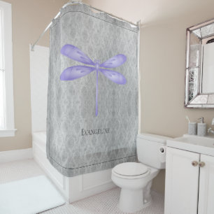 Lila Dragonfly Damask Duschvorhang