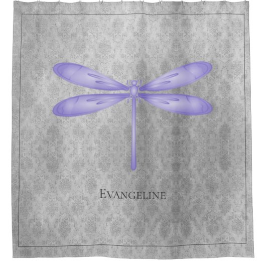 Lila Dragonfly Damask Duschvorhang (Vorderseite)