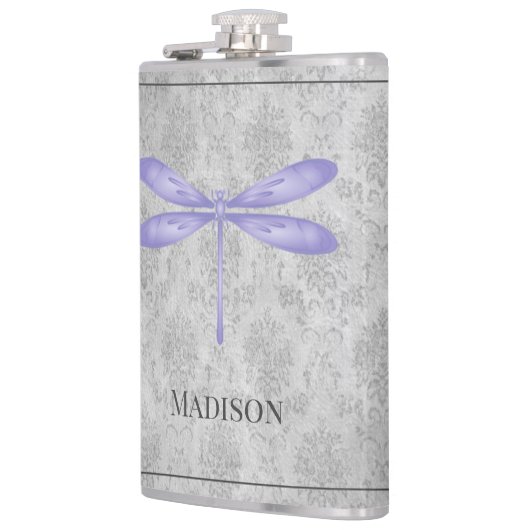 Lila Dragonfly-Damask-Flasche Flachmann (Links)