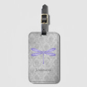 Lila Dragonfly Damask Gepäckanhänger (Vorderseite Vertikal)
