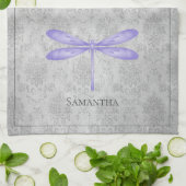 Lila Dragonfly Damask Geschirrtuch (Gefaltet)