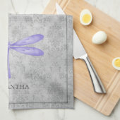 Lila Dragonfly Damask Geschirrtuch (Viertel Falte)