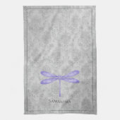 Lila Dragonfly Damask Geschirrtuch (Vertikal)