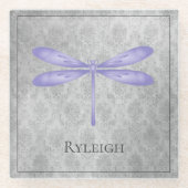 Lila Dragonfly Damask Glasuntersetzer (Vorderseite)