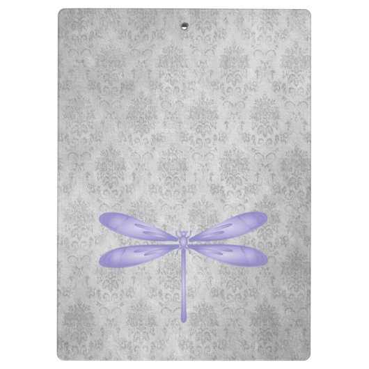 Lila Dragonfly Damask Klemmbrett (Rückseite)
