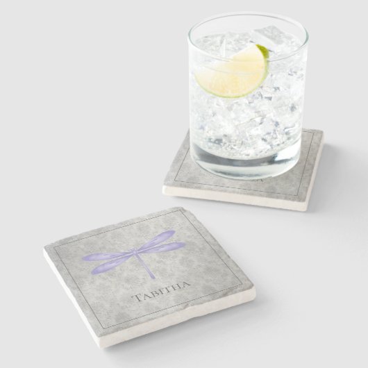 Lila Dragonfly Damask Steinuntersetzer (Seitenansicht)