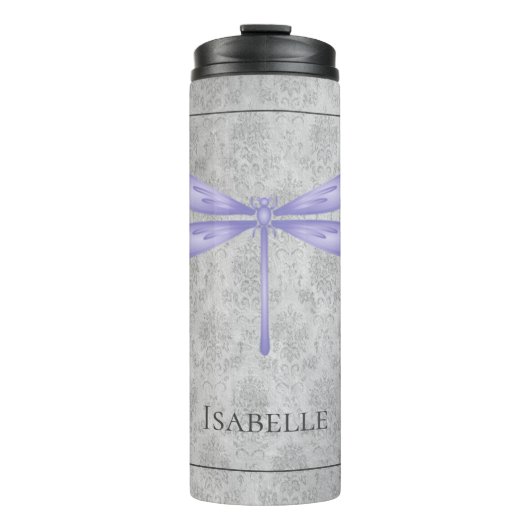 Lila Dragonfly Damask Thermosbecher (Vorderseite)