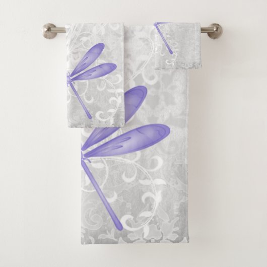 Lila Dragonfly Personalisiert Badetücher Badhandtuch Set (Insitu)