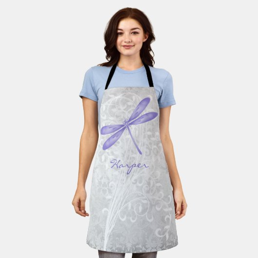 Lila Dragonfly-Personalisierte All-over-Print-Schü Schürze (Getragen)