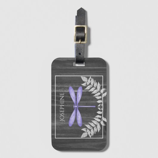 Lila Dragonfly Rustikaler Gepäckträger Gepäckanhänger (Vorderseite Vertikal)