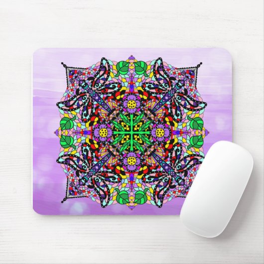 Lila Dragonfly Themed Mandala Colorful Mousepad (Mit Mouse)