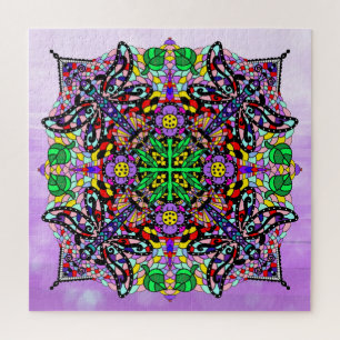Lila Dragonfly Themed Mandala Colorful Puzzle