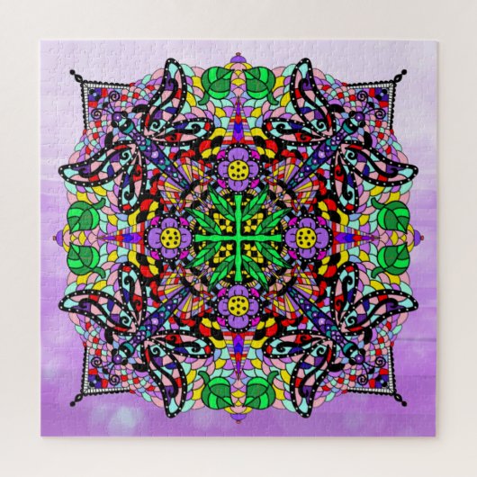Lila Dragonfly Themed Mandala Colorful Puzzle (Vertikal)