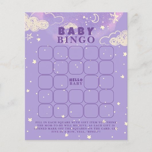Lila Dream Baby Bingo Baby Showspiel (Vorderseite)