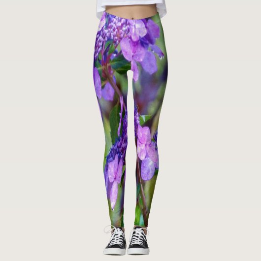 Lila Drehung und Shout Hydrangea-Blume Leggings (Vorderseite)