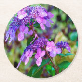 Lila Drehung und Shout Hydrangea-Blume Runder Pappuntersetzer (Vorderseite)