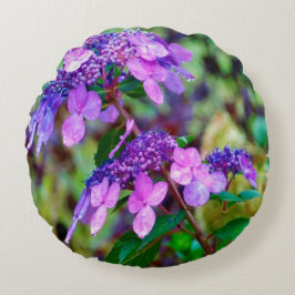 Lila Drehung und Shout Hydrangea-Blume Rundes Kissen