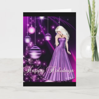 Lila Dress Girl Happy Holidays Card Feiertagskarte
