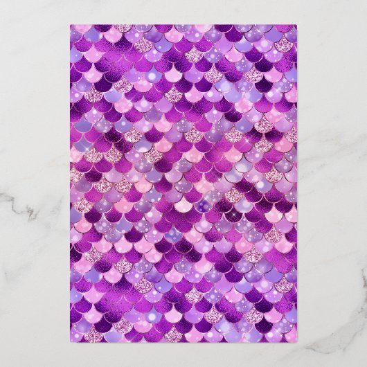 Lila Dress Mermaid Schwanz Quinceanera Gold Folieneinladung (Rückseite)