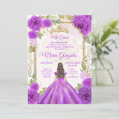 Lila Dress & Rose Charra Mexican XV Anos Einladung (Stehend Vorderseite)