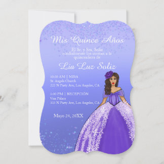 Lila Dress Vintag Quinceañera Einladung