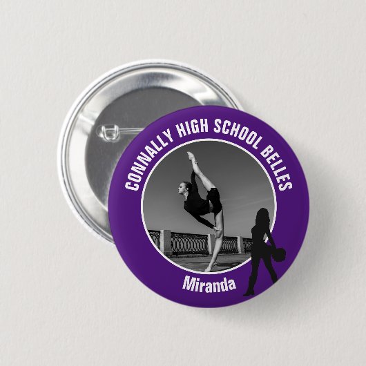 Lila Drill-Team-Foto High School Tänzerin Button (Vorne & Hinten)